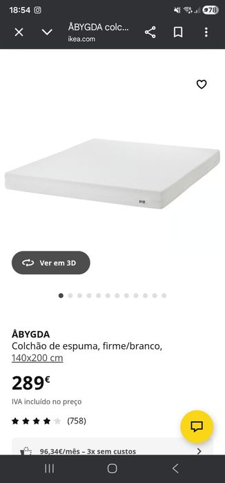 Cama de casal 140x200 ikea Malm + colchão Abygda