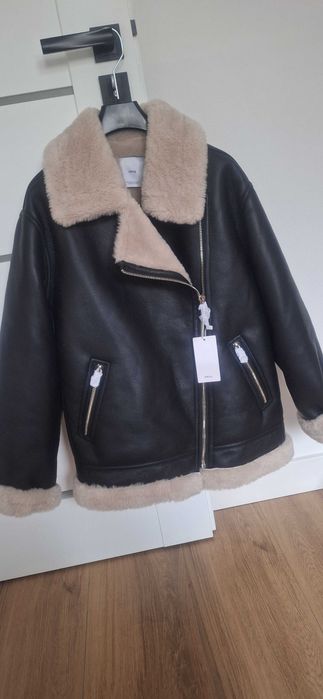 Kurtka kożuch mango biker skóra M zara