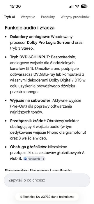 Amplituner Technics 5.1 Rds model SA- AX730