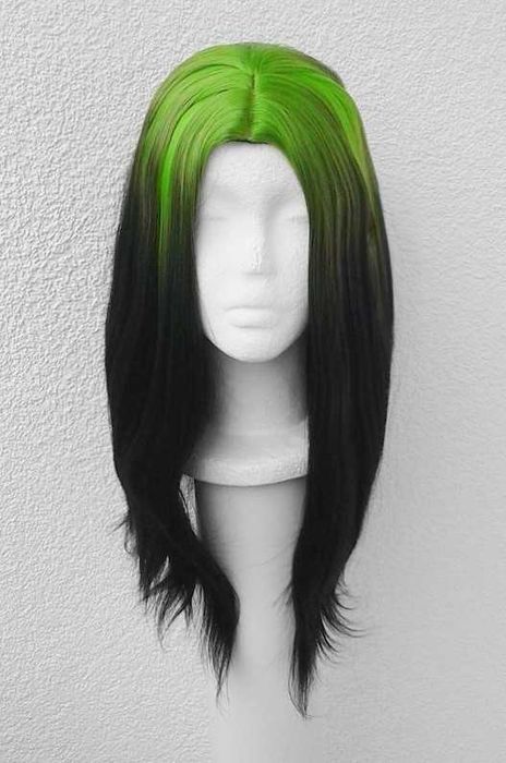 Peruka czarna zielony odrost z przedziałkiem Billie Eilish cosplay wig