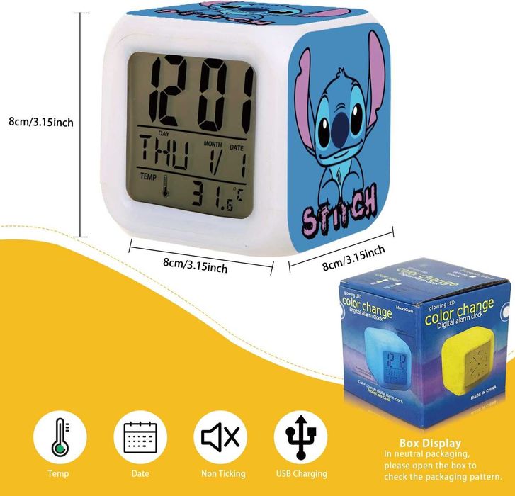 Świecący budzik z temperaturą zmienia kolory SPM305