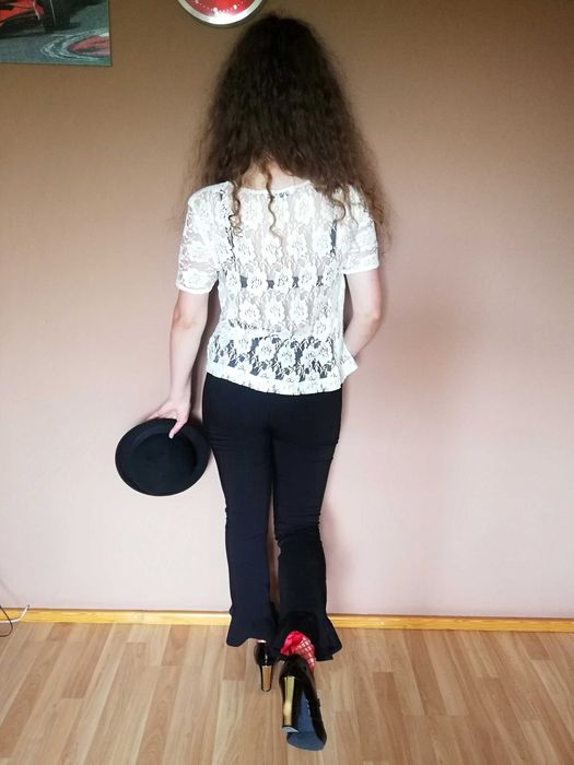Bluzka koronkowa przezroczysta MANGO M/L elegancka z krótkim rękawem