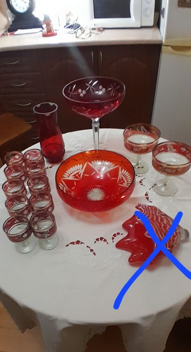 Посуда из красного стекла времен СССР.