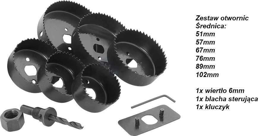 ZESTAW OTWORNIC Do Drewna Płyt GK 6 Rozmiarów + WIERTŁO 51-102mm
