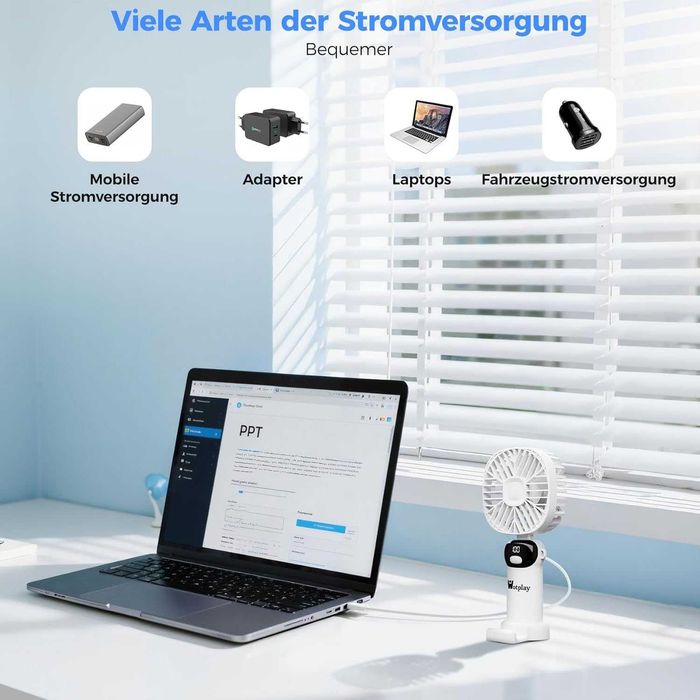 Składany ręczny mini wentylator, 5 trybów, smycz, ładowanie USB, 1 szt