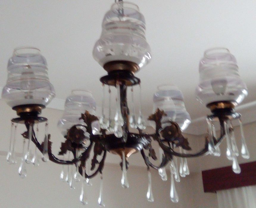 Candeeiro de teto em vidro e latão maciço, vintage dos anos 70