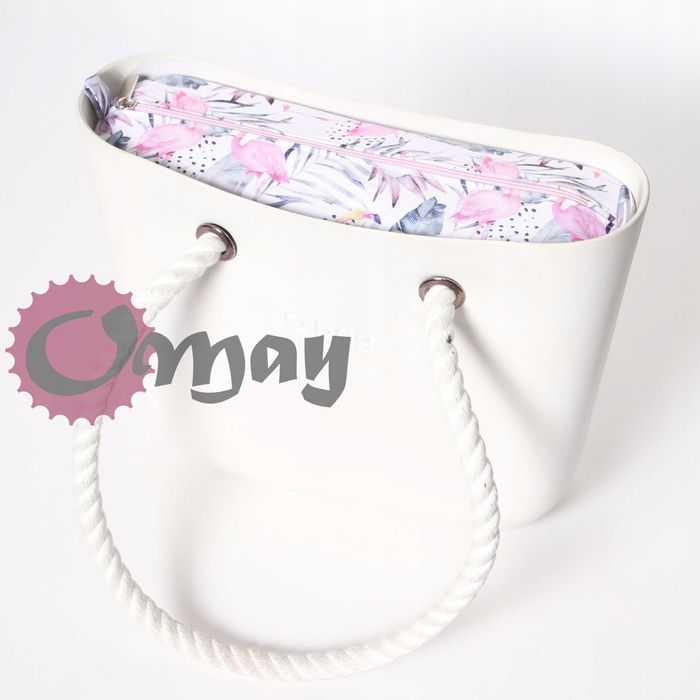 organizer OBAG MINI flamingi kwiaty pudrowy róż 2 kieszenie wkład OMAY