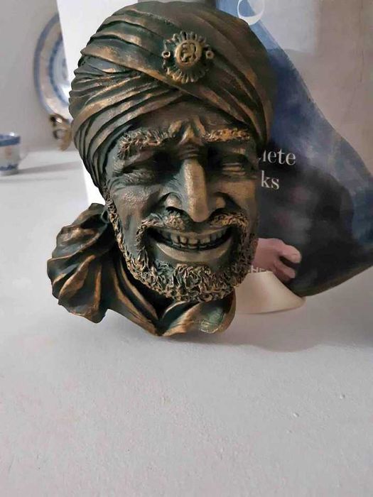 Ali Baba Punjabi em Gesso 23cm ouro velho vintage Busto Bandido Bagdad Bosson