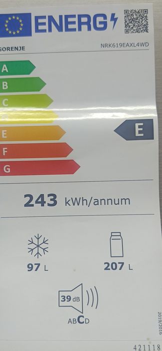 Lodówka Gorenje NRK619EAXL4WD 304l 186cm 39dB NoFrost Plus SensoTech