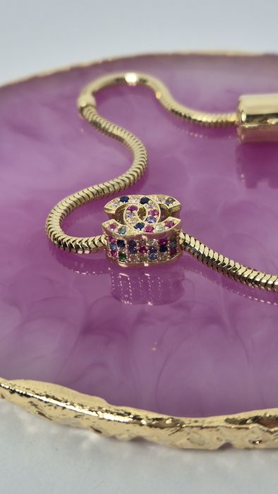 Nowy złoty charms do bransoletki typu Pandora, typu Chanel,kolorowy