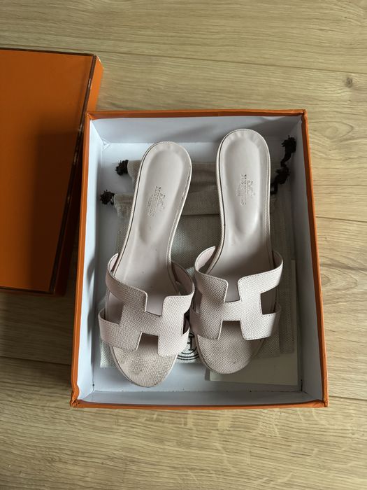 Klapki Hermes hermés na obcasie różowe 39