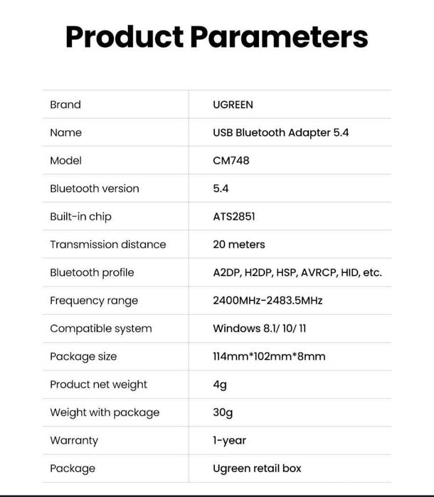 UGREEN Bluetooth 5.4 adapter.