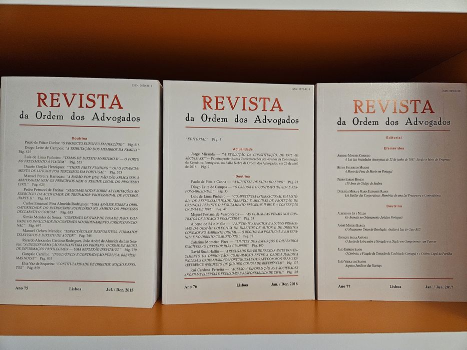 Revistas da Ordem dos Advogados de 2006 a 2017, 28 exemplares.