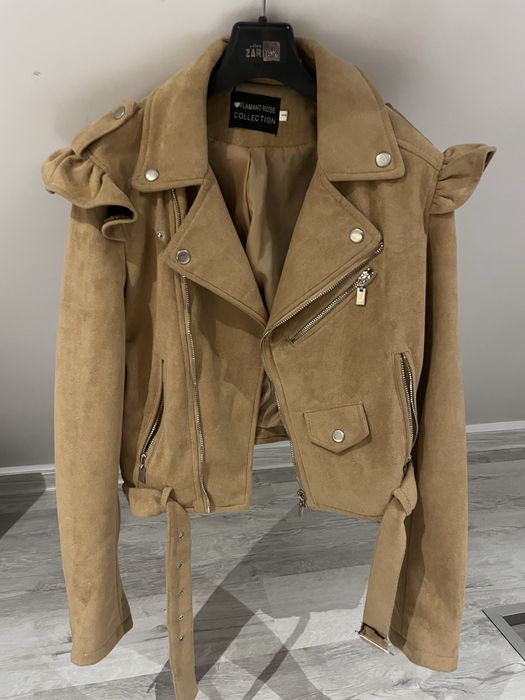 Zamszowa kurtka ramoneska damska flamant rose S