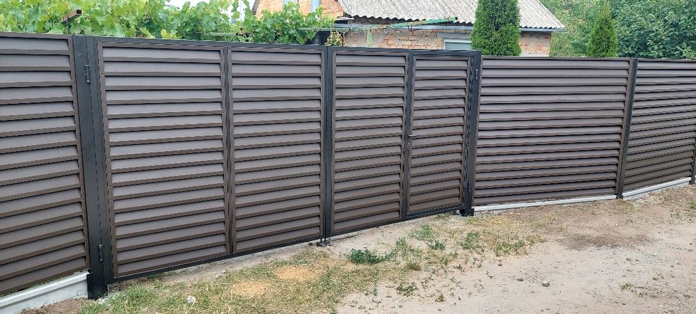 Забор из профнастила.Установка 400гр.Жалюзи.Штакет.Забор для сада.