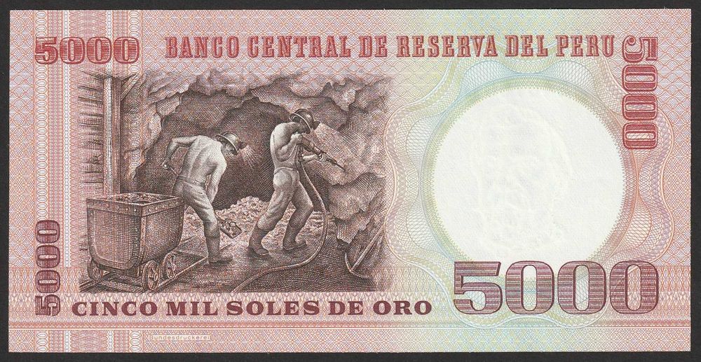 PERU 5000 SOLES 1985 - Bolognesi - stan bankowy UNC