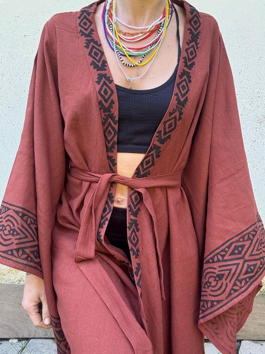 Kimono etno bawełniane brązowe