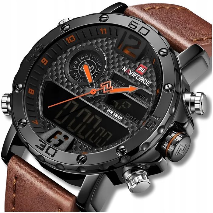 Zegarek Męski Elegancki Klasyczny Skórzany Pasek Stoper Datownik Alarm