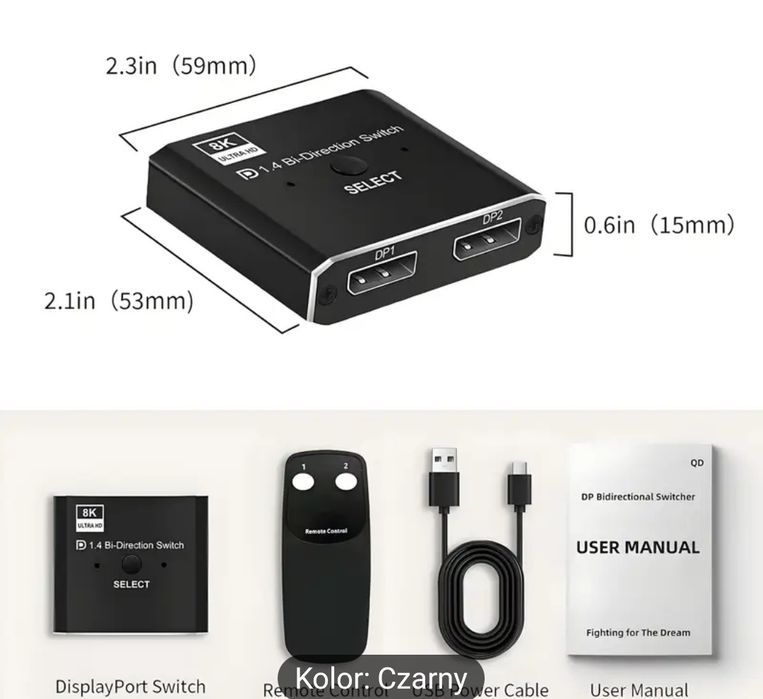 Switcher  DisplayPort  2x1 SPLITTER 1x2 Rozdzielacz 8K