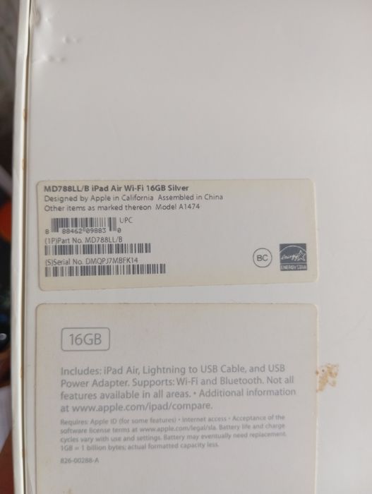 Ipad air wifi 16 gb silver