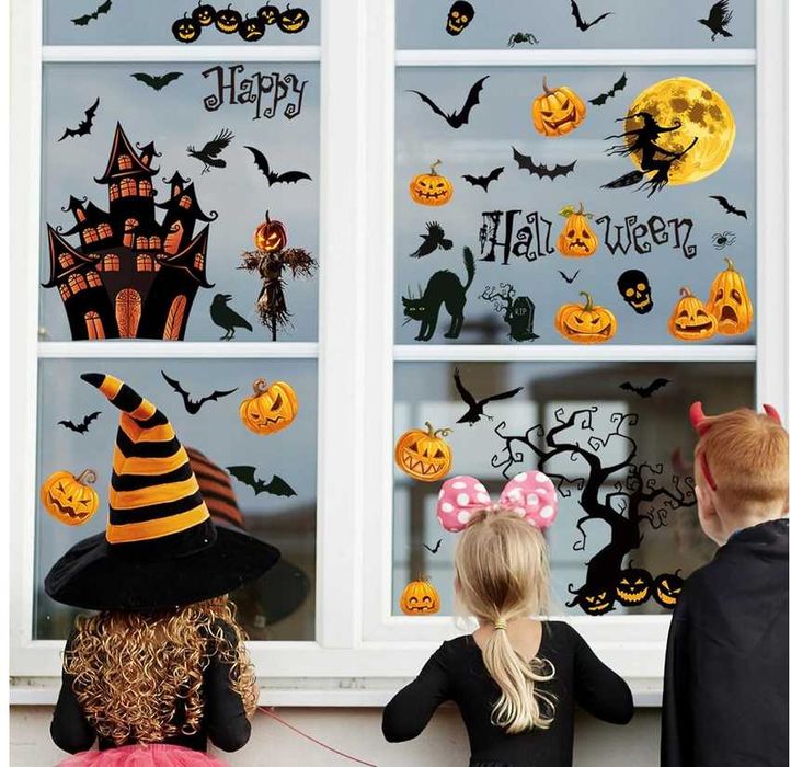 naklejki ścienne, dekoracja na Halloween, nietoperze czaszki