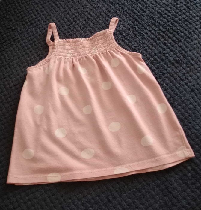 Camisola Alças , Salmão c/ bolas brancas - Marca: Kiabi - 2 anos