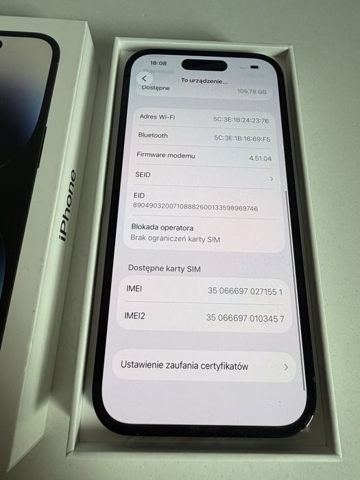 Bateria 100% iPhone 14 Pro 128gb Black