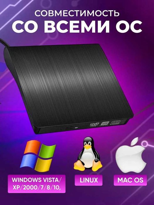 Внешний Дисковод USB 3.0 + Type-C для чтения/записи, привод DVD RW СD ...