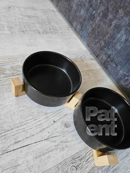 Miski ceramiczne dla psa kota zestaw 2 sztuki x 400 ml czarne zestaw