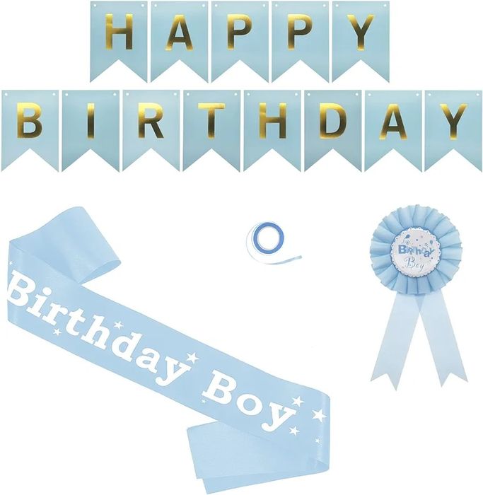 Festa de aniversário estandarte decoração  faixa crachá aniversariante