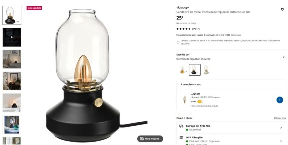 Candeeiro Tarnaby com lâmpada