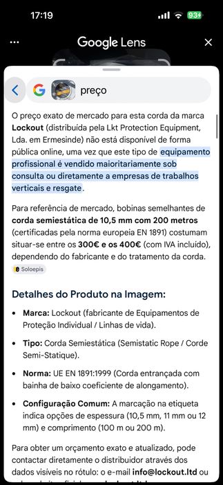 Bobina de corda semiestática da marca Lockout, modelo profissional