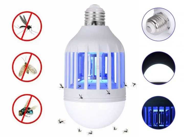 Светодиодная LED лампа ловушка от комаров,мух,моли,антимоскітна,15W