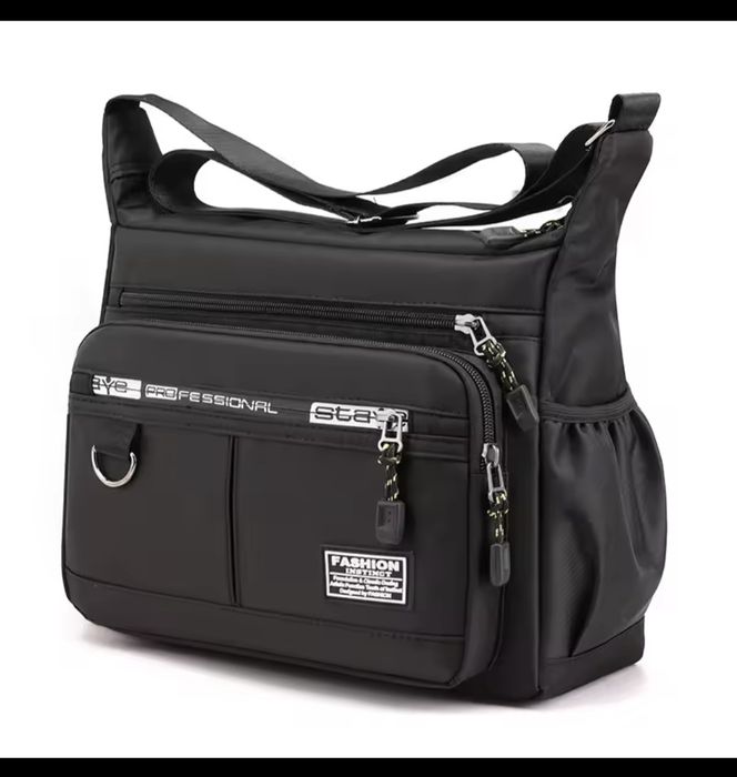 Torba męska na ramię, listonoszka - 5 kieszeni - kolor czarny