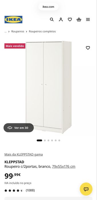 KLEPPSTAD Roupeiro c/2portas, branco, 79x55x176 cm