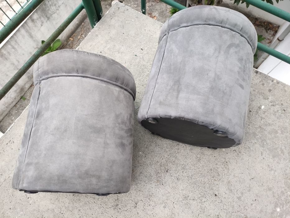 Puff cinzento preto cor de rosa.