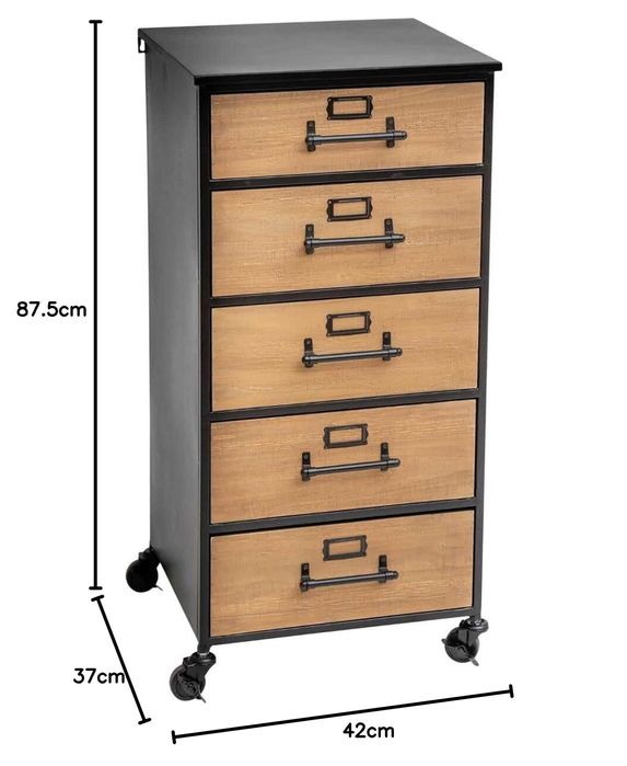 Móvel baris com 5 gavetas em metal e mdf