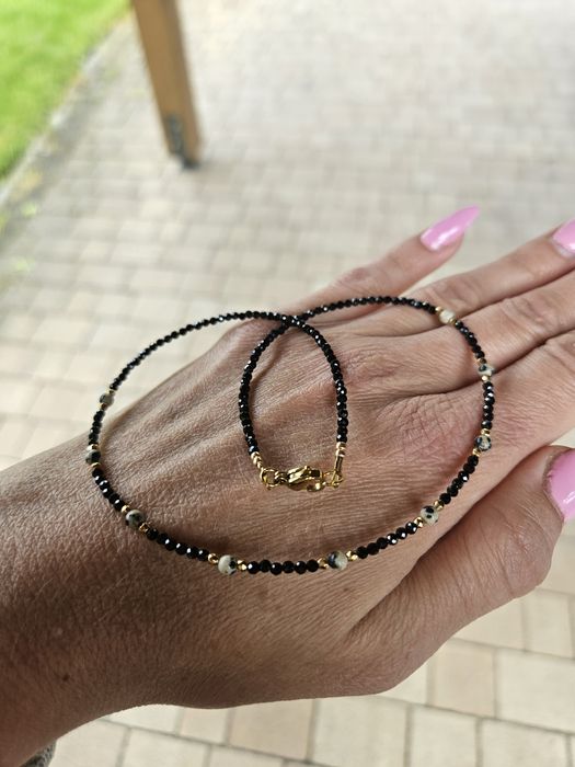 Naszyjnik Choker kamienie Spinel Jaspis Dalmatyński Hematyt