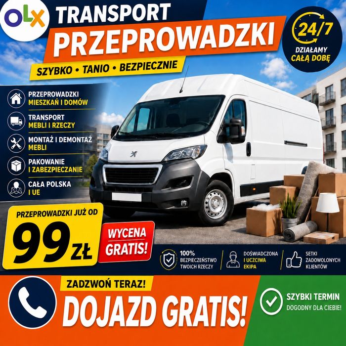 Przeprowadzki od 99 zł  Szybko i Bezpiecznie 24/7 Wycena Gratis! Dzisiaj Rabat!