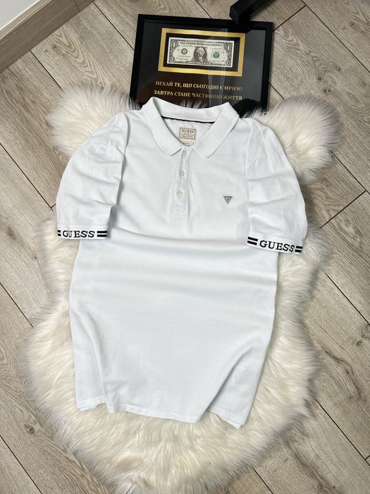 Оригинал Футболка Guess Polo EA7 Armani White Original / Мужское белое поло