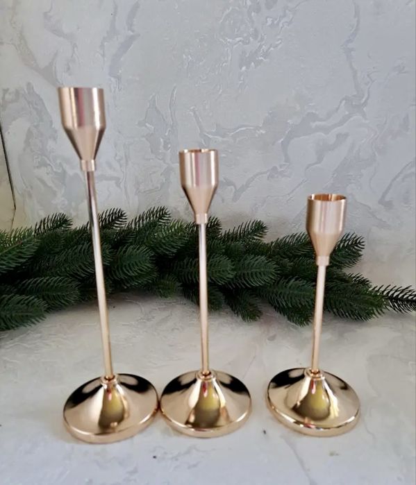 3szt swieczniki zlote glamour