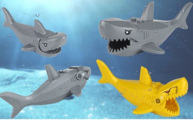 Nowe klocki figurka duży rekin 13cm zestaw czterech rekinów kompatybilne z Lego klocki figurki duże rekiny