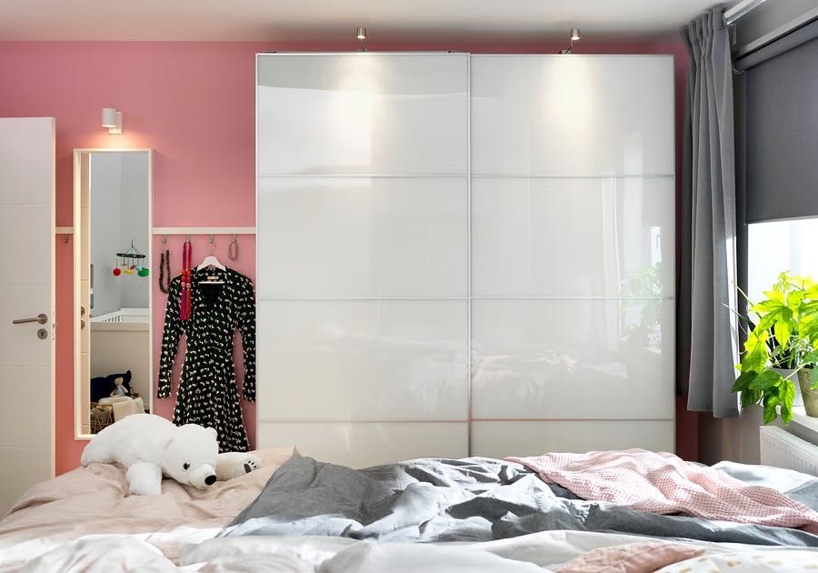 FÄRVIK 8 szt panele do ramy drzwi przesuwanych, białe szkło – panele szklane szafa IKEA PAX 2x 100 x 236 cm