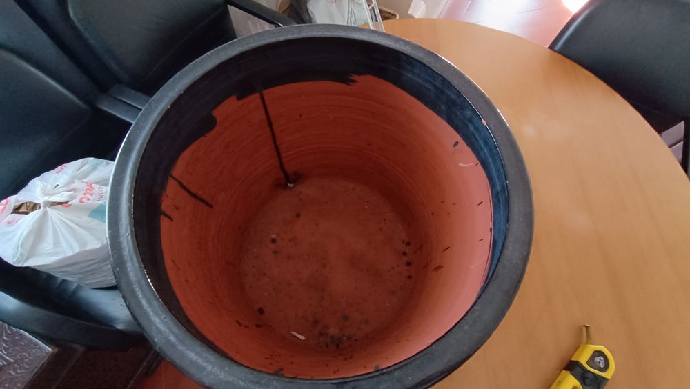 Vaso Grande em cerâmica Azul com prato igual