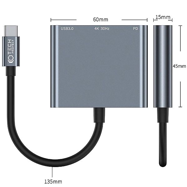 HUB Tech-Protect V1/3w1 USB-C - USB-A 3.0 / USB-C PD 100W / HDMI 4K 30