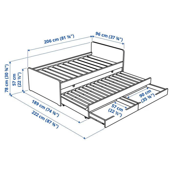 Cama Slakt com estrado e gavetas de arrumação