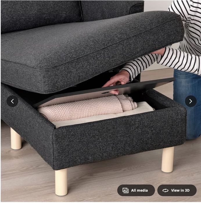 Sofá IKEA PÄRUP 3 lugares c/chaise longue – Cinzento Escuro Gunnared