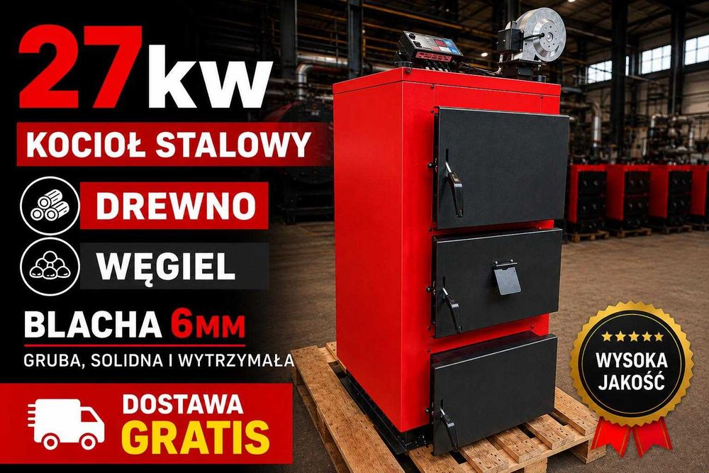 Kocioł Piec C.O. 27kW na drewno i węgiel, PRODUCENT Pleszew Dostawa 48h 35lat w branży