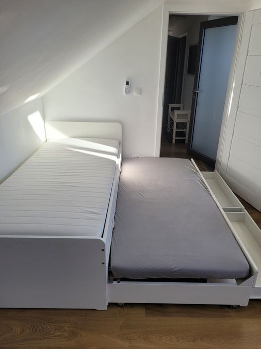 Ikea Slakt łóżko podwójne z 2 pojemnikami białe 90 x 200