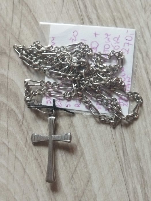 Srebrny łańcuszek figaro z krzyżykiem – elegancki zestaw męski - srebro 925